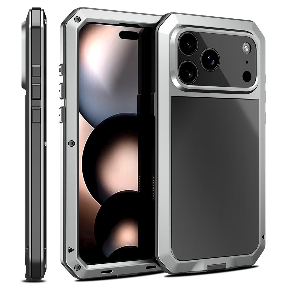 iPhone 17 Pro case, armored, with built-in glass, silver