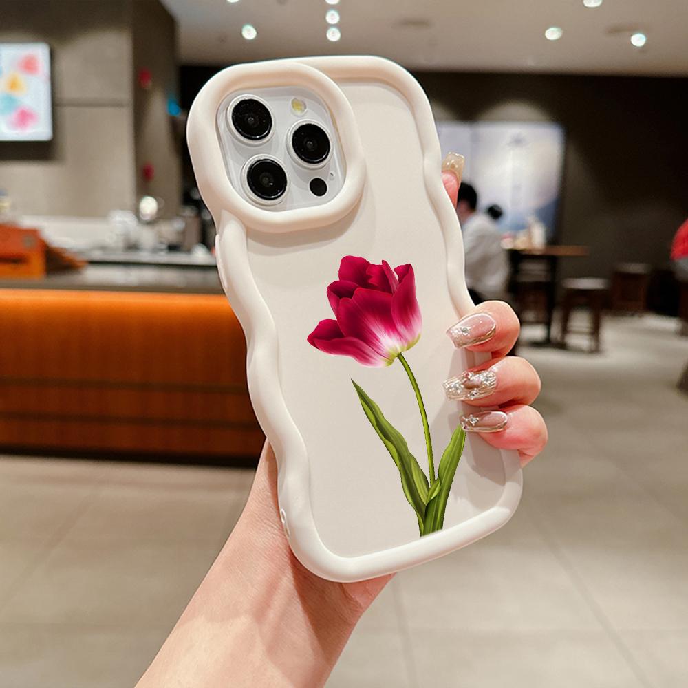 Чехлы для телефонов N93 Peony Macaron Wavy Edge для iPhone 16 Pro Max Samsung S24 Plus S23 Ultra A35 A55 A05s Xiaomi Redmi Note 13 Honor Противоударный чехол