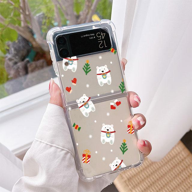 Роскошный чехол для Samsung Galaxy Z Flip 3 4 5G Funda Z Flip3 прозрачный ПК жесткий противоударный чехол для телефона с милой мультяшной куклой Рождество