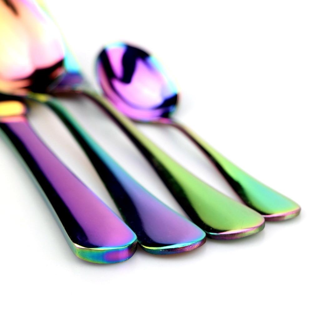 Stainless Steel Rainbow Color Teaspoon Multicolor Style Dinnerware Set Ice Cream Coffee Spoon Soup Spoon Tableware Set