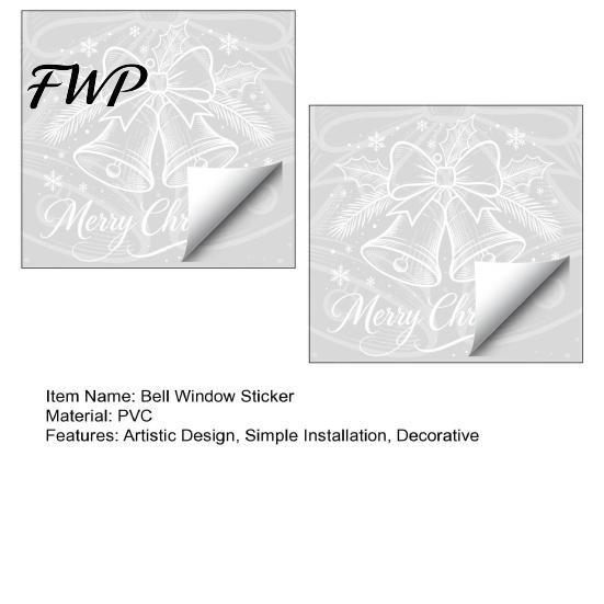 Modern Christmas Home Accents Bell Window Sticker, PVC Decals with Snowflake Bow Patterns for Decorations Holiday Decoration, Waterproof Removable