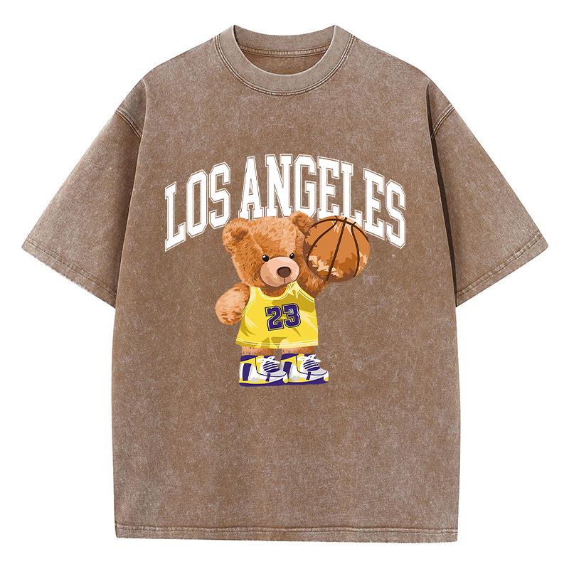 Летняя женская хлопковая стираная футболка Los Angeles 23 Basketball Teddy Bear Printed Tee Shirt Loose O-Neck Tops Female Clothing