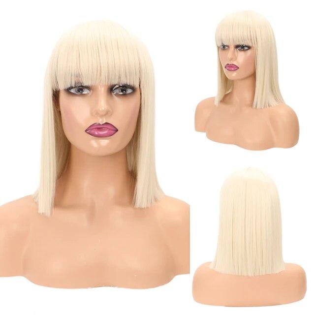 Женские синтетические прямые короткие парики «боб» с челкой, синий, золотой, красный, черный, белый, фиолетовый, зеленый, коричневый, женский парик для косплея
