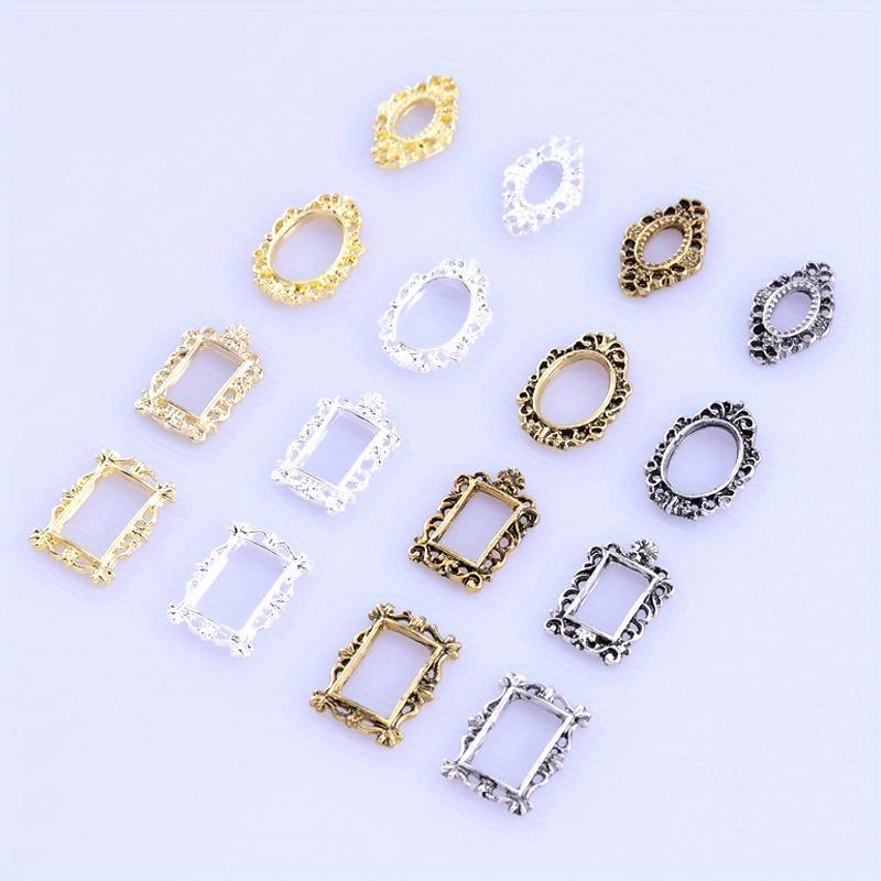 16 шт. подвески для ногтей в стиле ретро в стиле барокко - полые металлические украшения для ногтей в стиле панк для женщин и девочек - подвески в форме рамки для ногтей с гравировкой для дизайна ногтей своими руками