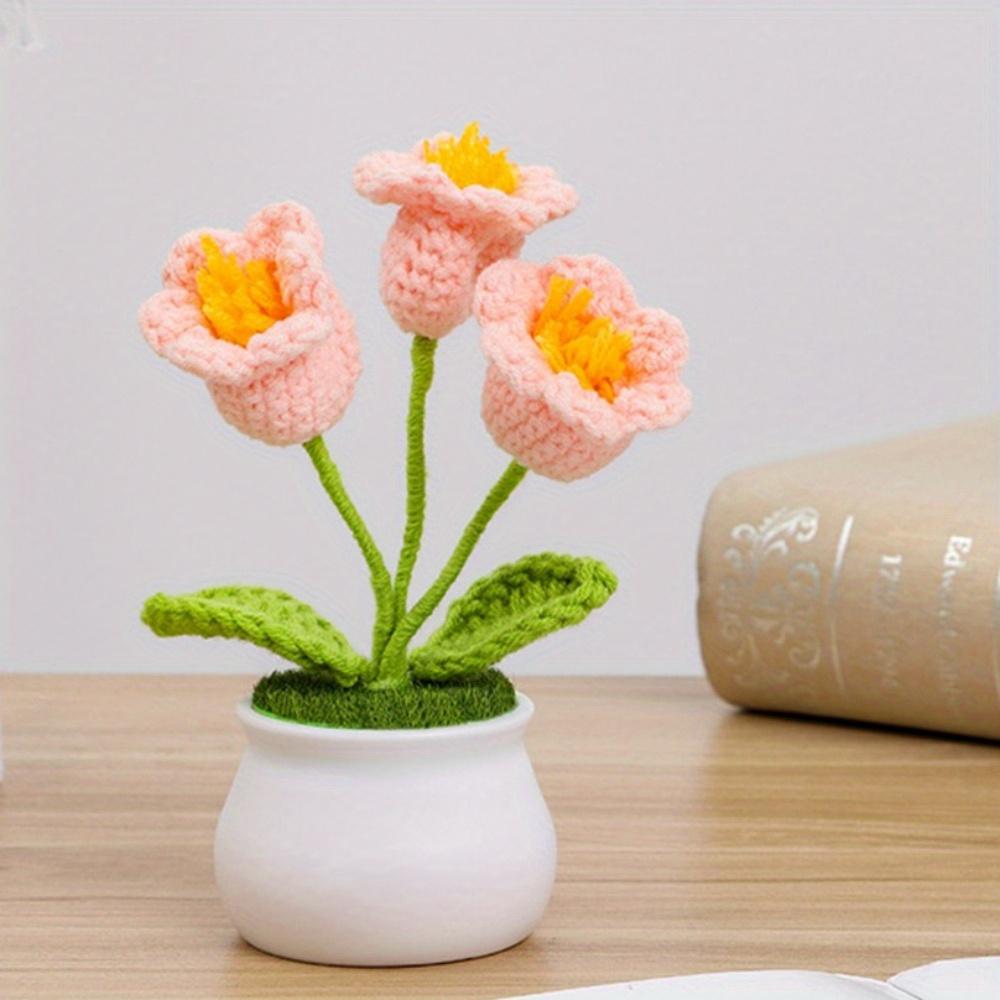 2 шт. Вязаные крючком цветы орхидеи-колокольчика в горшках для жены, девушки и женщин, цветы ручной работы для украшения автомобиля, украшения дома