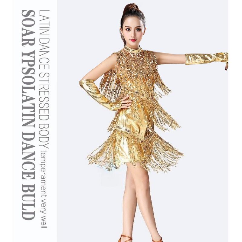 Sexy Shiny Flapper Gatsby Dress Double V-Neck Sleeveless Sequin Tassel Latin Jazz Party Dance Dress Vestido