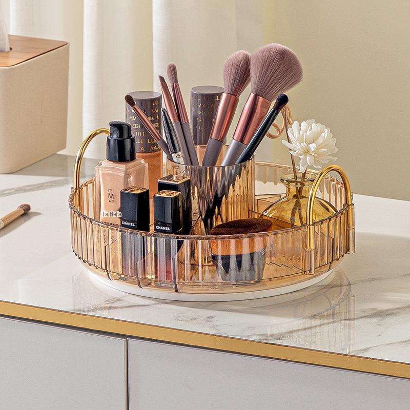 Rotating Vanity Organizer: Multifunctional Cosmetic Shelf for Lipsticks & Brushes