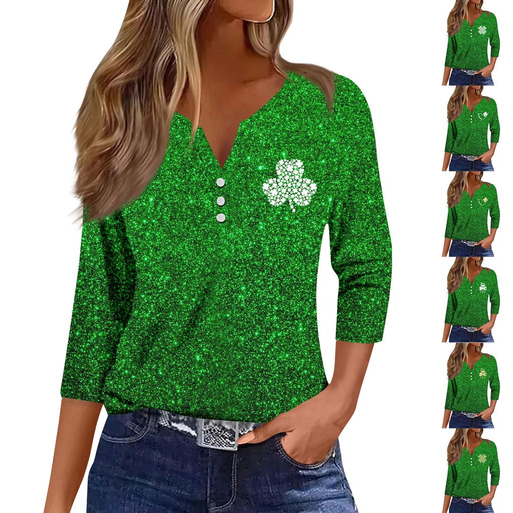 Ladies' Fashionable And Casual Seven Quarter Sleeved St. Patrick's Day Printed Pullover Top
