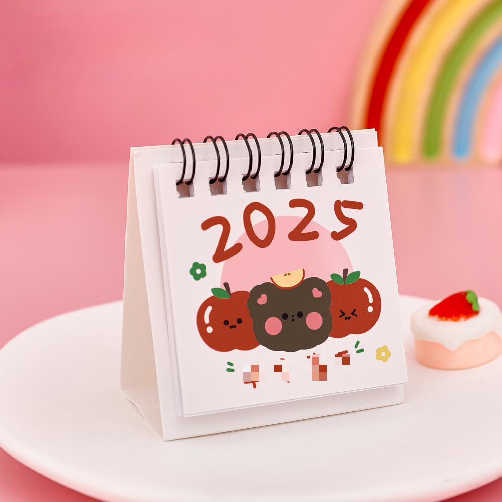 Мультяшный мини-настольный календарь, студенческий настольный декоративный календарь, милый фруктовый текстовый настольный календарь