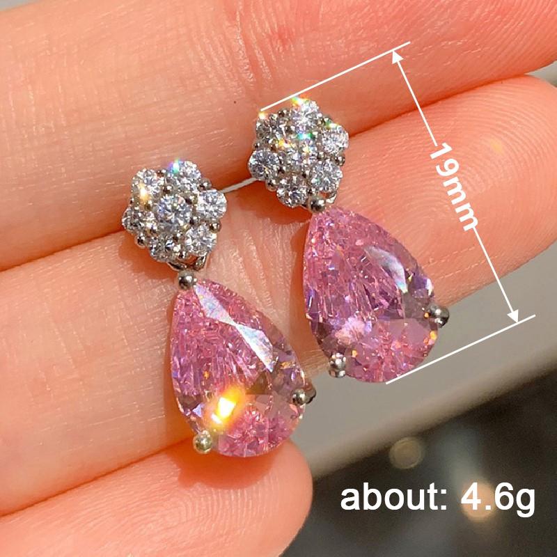 Серьги-подвески Huitan Pear Shape Pink CZ для женщин, цветные изящные аксессуары для ушей, необычный подарок на день рождения, новые модные украшения
