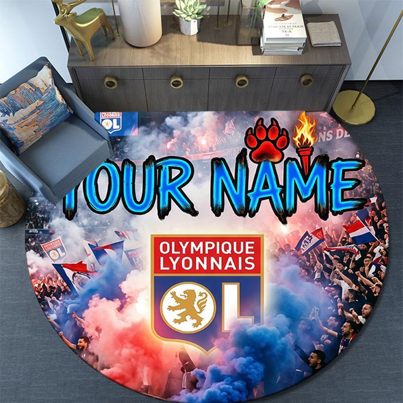 Custom Name,Olympique Lyonnais pattern round rug,Carpet Rug for Living Room Bedroom Playroom ,Non-slip Floor Mat,Holiday Gifts and Birthday Gifts.