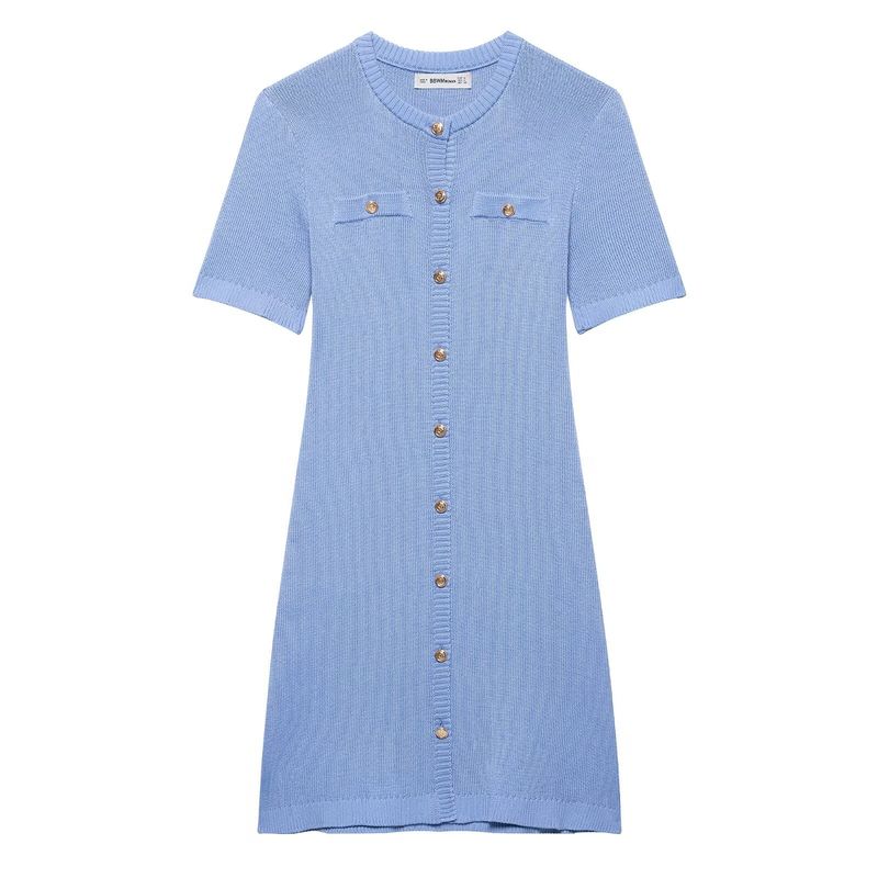 Kaslead New Arrival Women's Clothing Fashion Style Fashion Minimalist Front Button Rib Knitting Dress