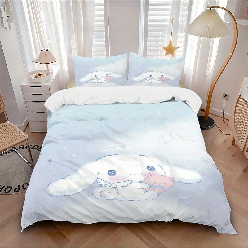 3pcs Angel Cinnamoroll Ideas Printed Quilt Set - Includes 1 Quilt Cover and 2 Pillowcases, Machine Washable - Suitable for All Seasons.S002