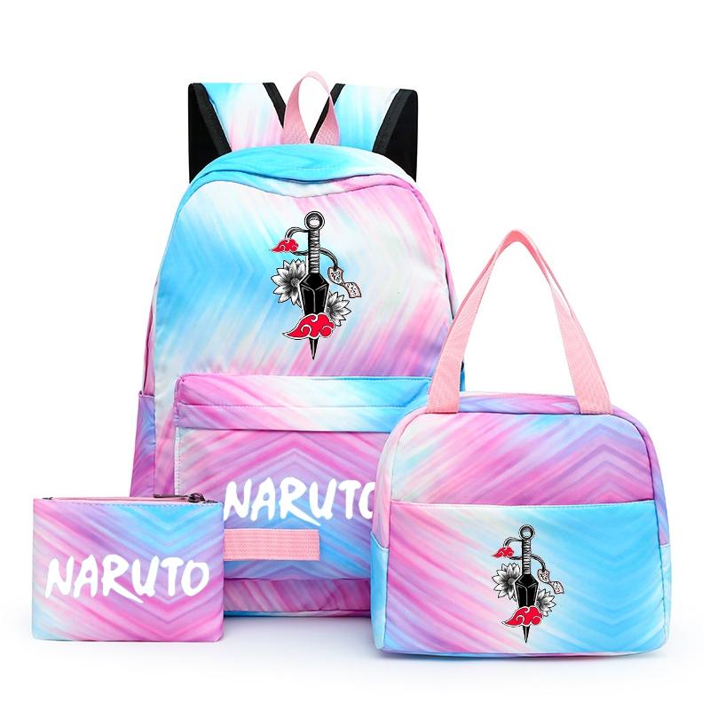3Pcs/set Anime Naruto Backpack Back To Schoobag with Lunch Bag for Teen Gir Boy Student Bookbag Men Women Leisure Travel Bag