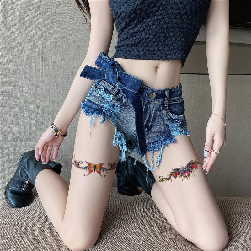 Длинный тотемный цветок бабочка рука бедро временная одноразовая водонепроницаемая имитация татуировки наклейка женский костюм