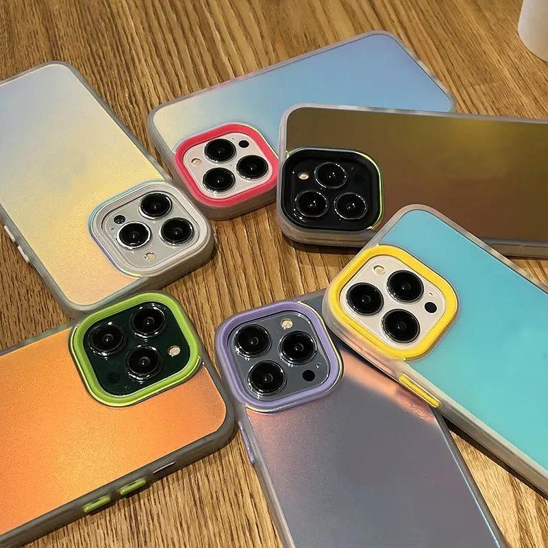 Роскошный матовый градиентный лазерный чехол для iPhone 11 12 13 14 15 Pro Max противоударный чехол для iPhone 15 14 Plus аксессуары для чехлов для телефонов