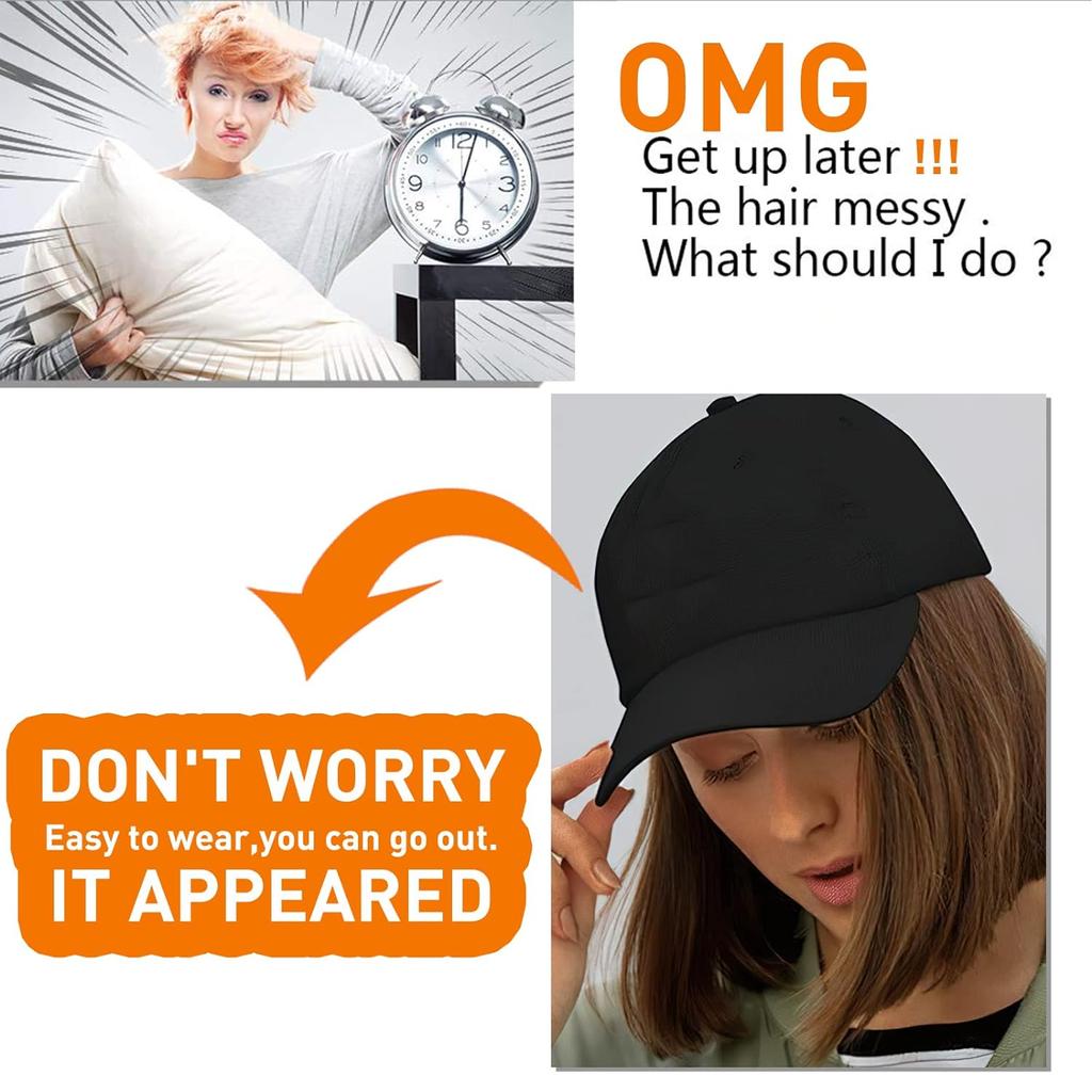Парики со шляпой, короткий прямой парик из волос боб с бейсбольной шляпой для женщин и девочек, синтетические термостойкие парики из волос с регулируемой шляпой