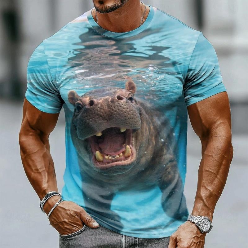 3D Printed Shark Hippopotamus T Shirt For Men Dog Penguin Pattern T-Shirts Summer Fashion Round Neck Loose Top Short Sleeve Tees