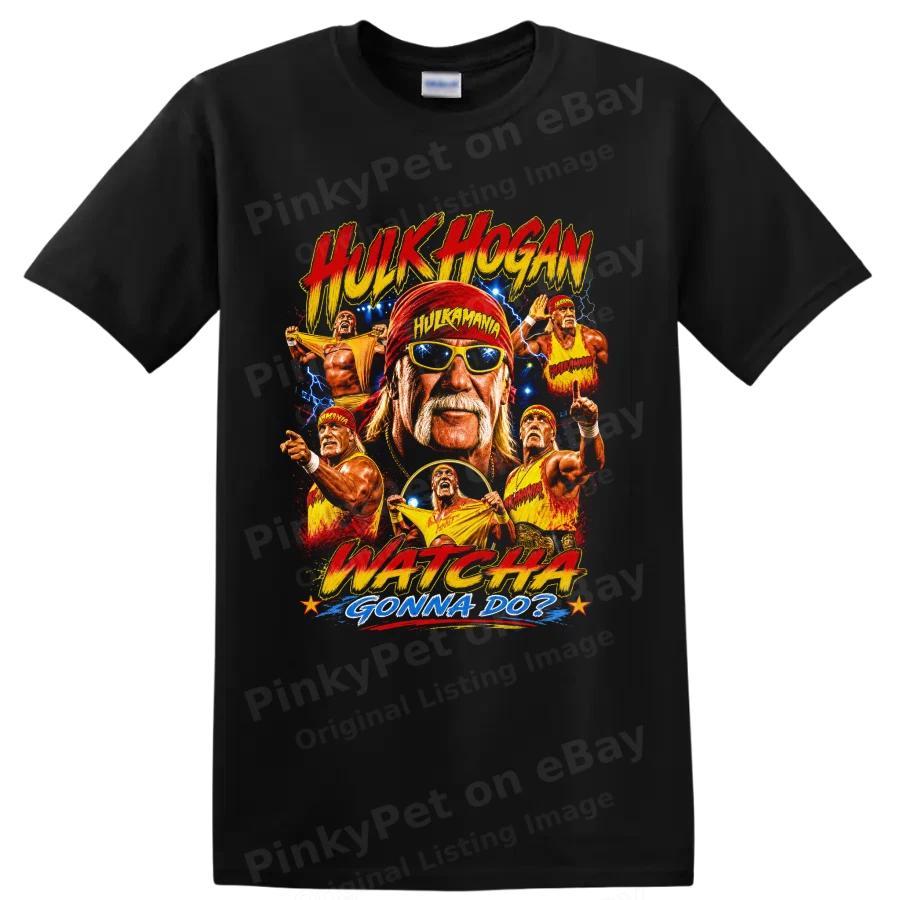 Hulk Hogan Wrestling T Shirt Retro Red Yellow Lightning Graphic Tee Gift Fans