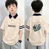 Boys' Cotton Color Block Polo Shirt - 2026 Summer Patchwork Lapel T-shirt for Medium & Large Children