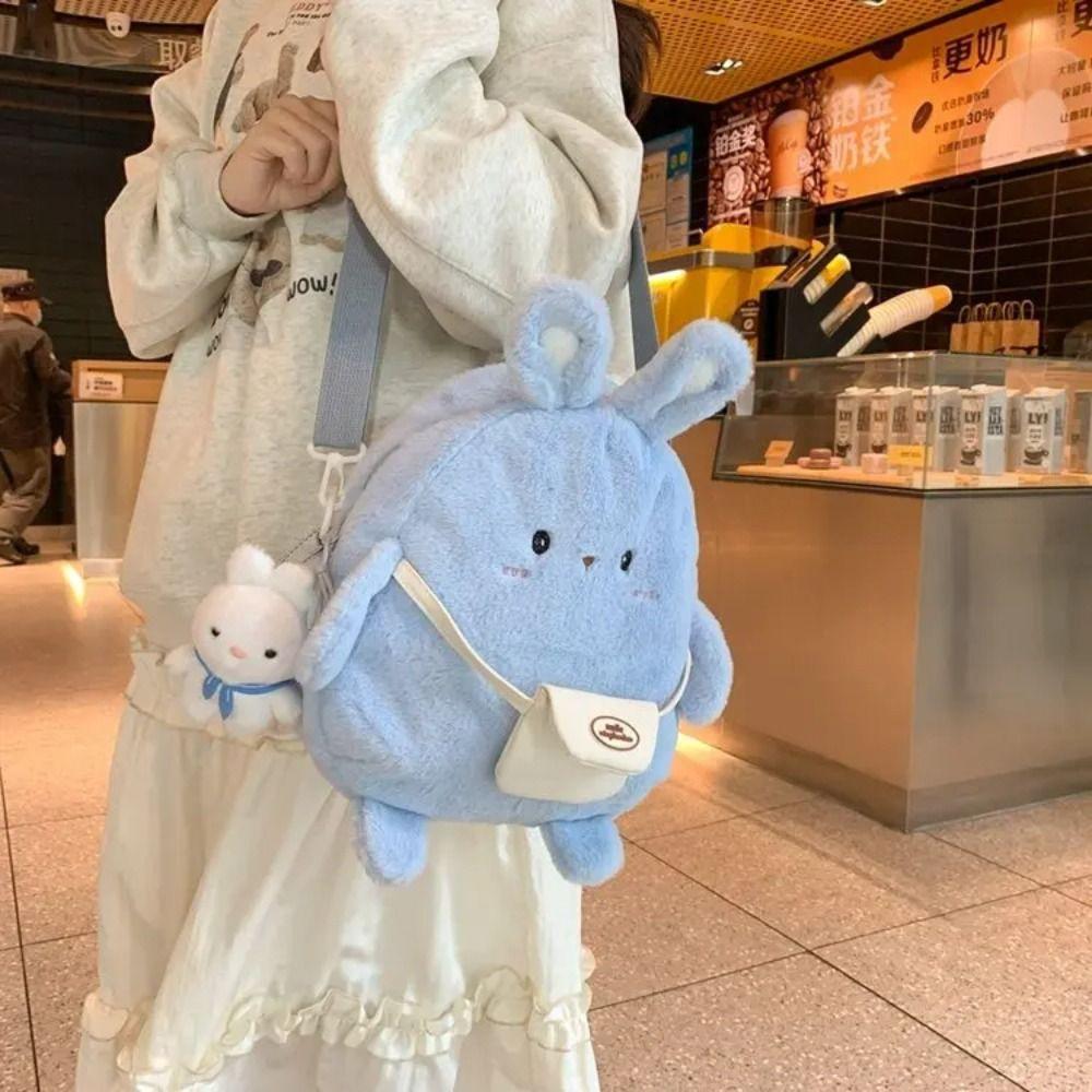 Plush Stuffed Plush Rabbit Backpack Large Capacity Plush Book Bag Bunny Crossbody Bag Girls