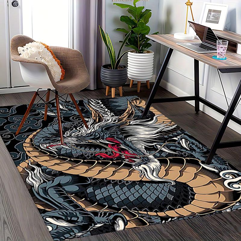 1pc Anime Dragon Chair Mat - Office Desk Rug with Japanese Mythical Creature Design, Non-Slip Carpet for Home Decor, Suitable for All Seasons and Perf