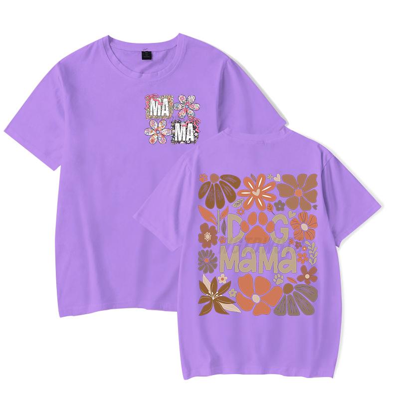 Футболки Dog Mama Fashion Casual Забавный подарок для владельца собаки Футболка с коротким рукавом Цветочный Бохо Винтажный дизайн футболки Женская одежда