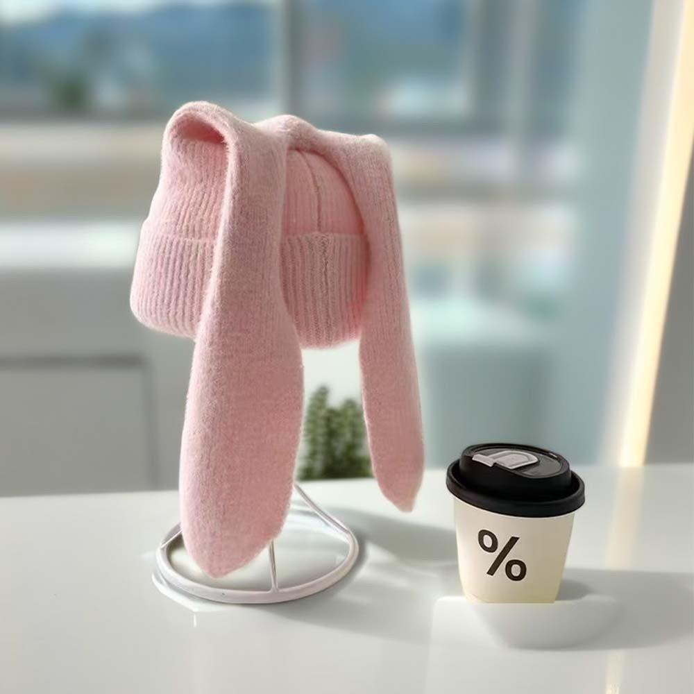 Korean Style Rabbit Ears Cap Elastic Solid Color Knitted Hat Woolen Hat Brimless Beanie Hat Couple