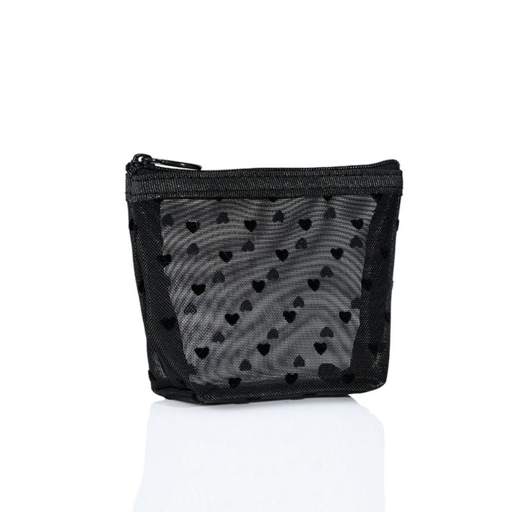 Wave Point Transparent Cosmetic Bag Large Capacity Love Heart Mesh Makeup Bag Cute Travel