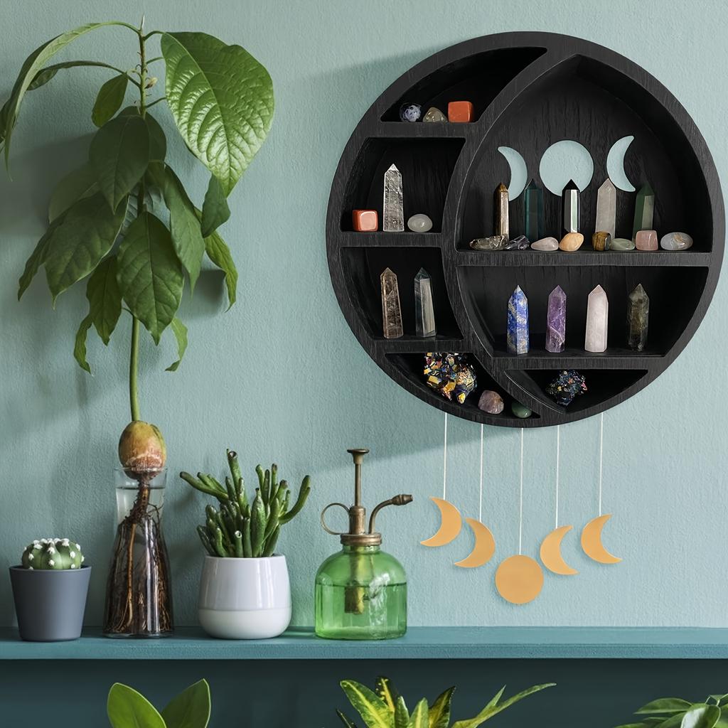Полка в виде полумесяца, дисплей для кристаллов, камней, эфирных масел, настенный декор в готическом и бохо-стиле, полка с фазами Луны