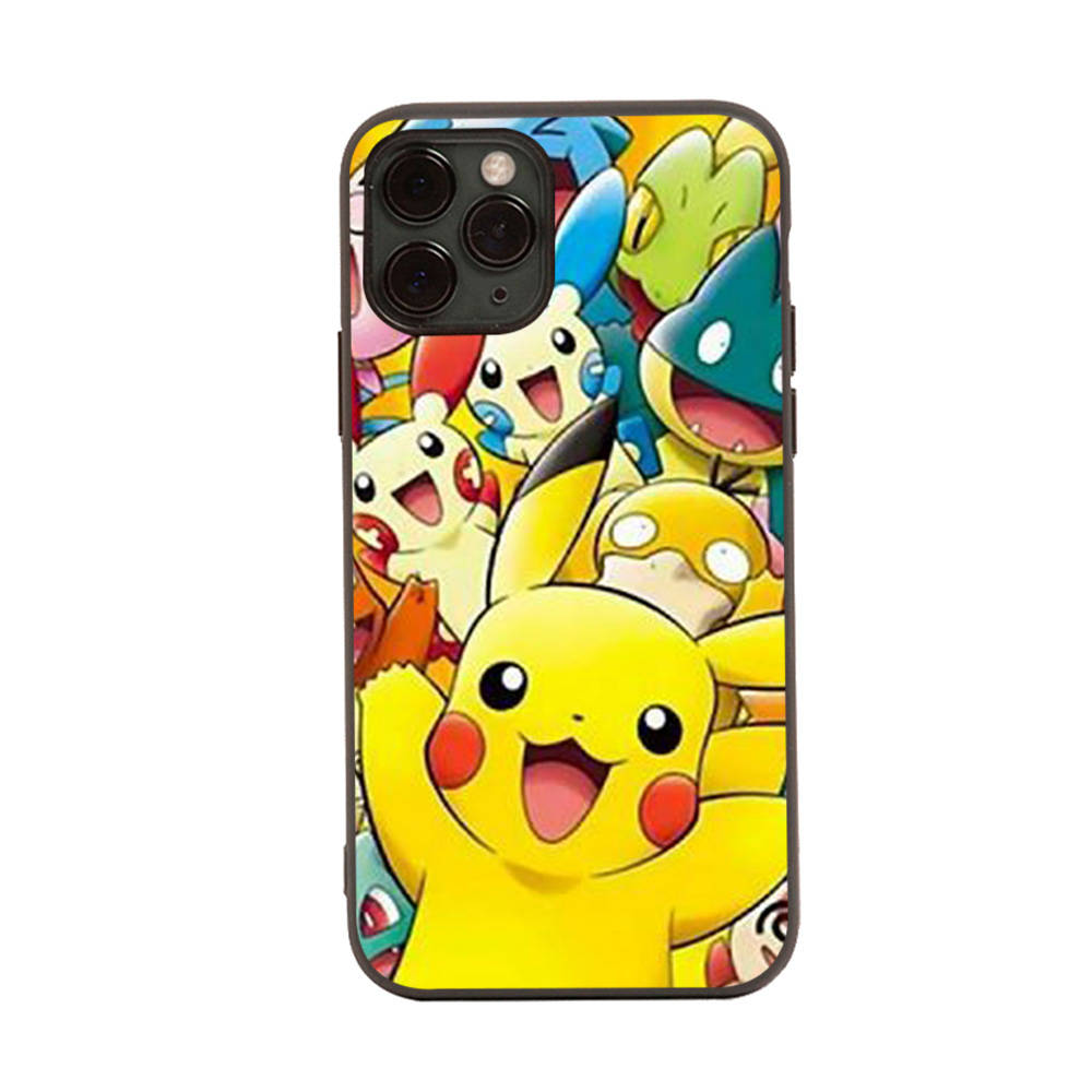 Чехол PK18 Pokemon Black Sofe для iPhone 16 15 Plus 14 13 Pro 8 SE XR XS Max P30 Nova 5T Y5P Y6 Y7 Y8P Y9 Realme C30 C33 C31 VIVO Y36 V27