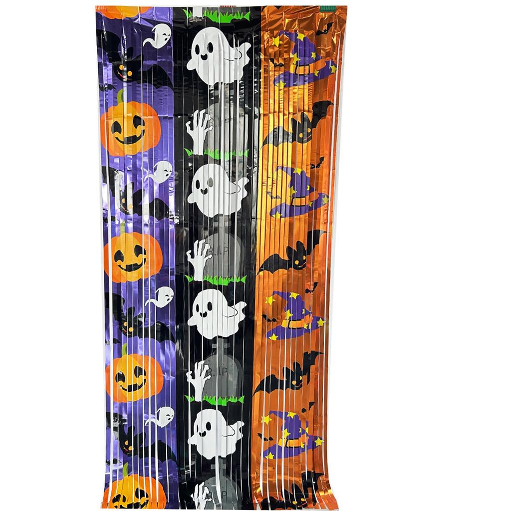 Halloween Beaded Curtain Party Backdrop Spooky Photo Booth Decor Gothic Door Hanging Ghost Pumpkin Bat Theme