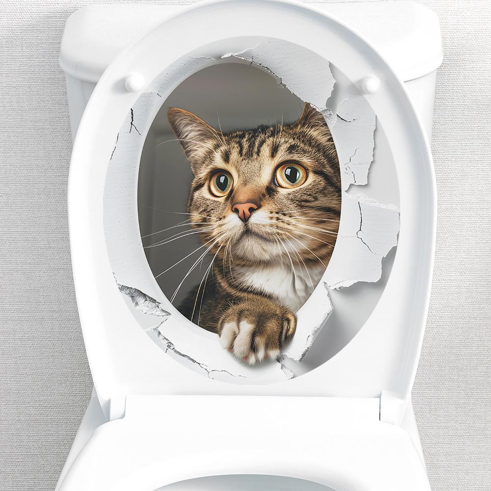 Комбинация мультфильм милый кот туалетный столб ванная комната украшение ванной декоративные настенные наклейки самоклеящиеся