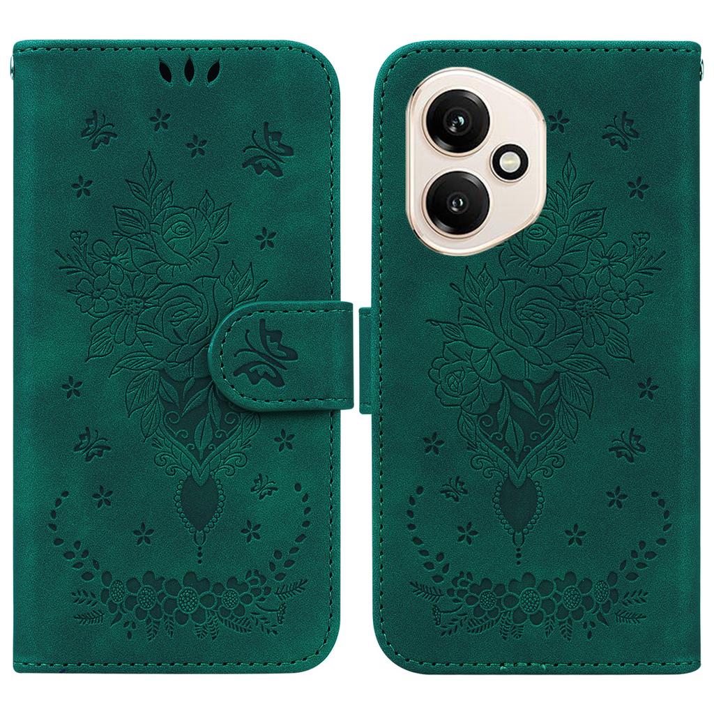 For Honor 400 5G (Global) Case Butterfly Flower Imprint PU Leather Wallet Phone Cover with Strap