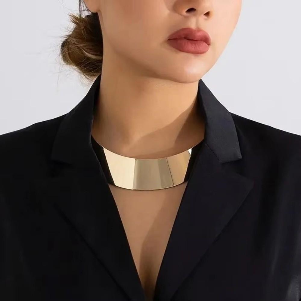 Exaggerated Choker Necklace Plated Golden Wide Collar NeckChain Jewelry Accessories