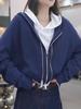 Женский кардиган на молнии с капюшоном большого размера - Толстовка свободного кроя для ранней осени 2025