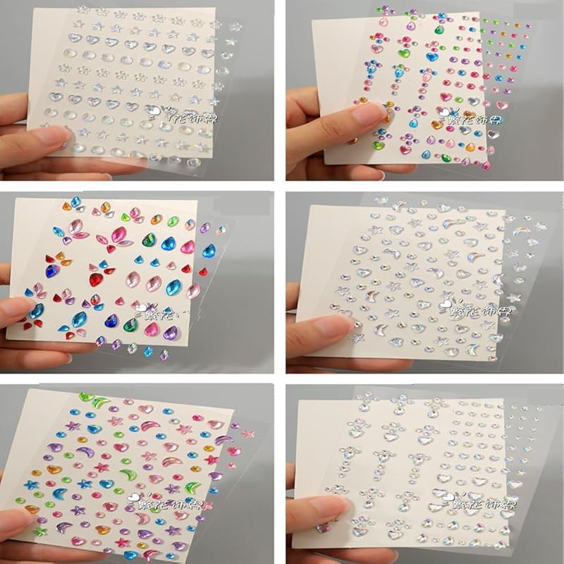 LIKENNY макияж стразы наклейка на лицо сверкающий постер 6 штук 3D звезда месяц красочная печать алмазные декоративные детали лицо декор детали нейл-арт самоклеящиеся