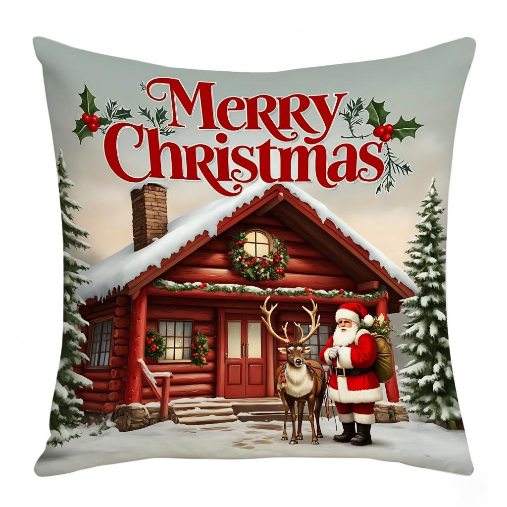 New Christmas Snowman Elk Print Festive Atmosphere Pillow Cover Home Office Car Cushion Cover