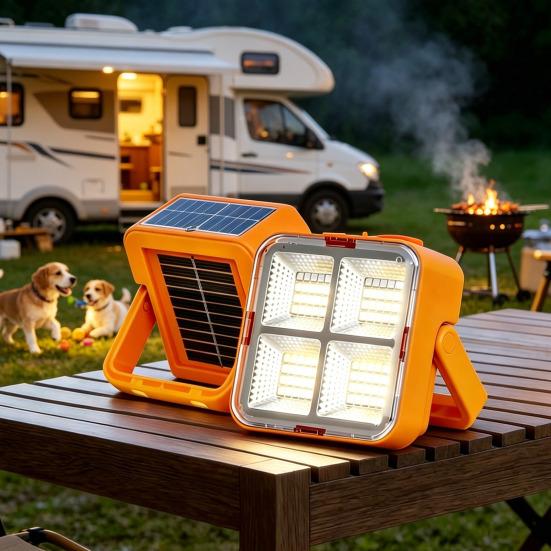 Mini Solar Camping Lamp with Stand, IP65 Waterproof Solar Type-C Rechargeable Work Light, Adjustable Outdoor Portable Emergency Light