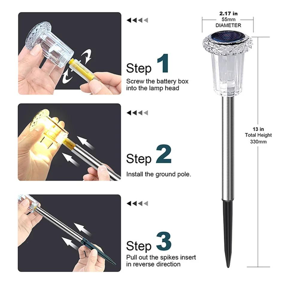 Садовые фонари из нержавеющей стали на солнечной батарее, водонепроницаемые, для наружного освещения дорожек, автоматическое включение/выключение, ландшафтный декор для двора, солнечная энергия