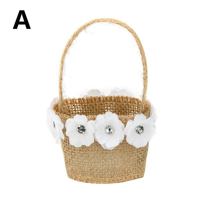 1PC Gift Bag Party Burlap Storage Basket Linen Handle Baby Shower Lace Wedding Ceremony Flower Basket Table Decoration