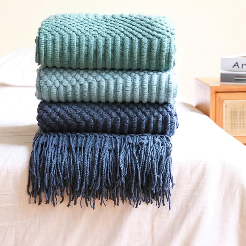 Lightweight Soft Cozy Throw Blanket with Tassels Teal Decorative Throws for Modern Farmhouse Living Room Bedroom Throw for Gifts