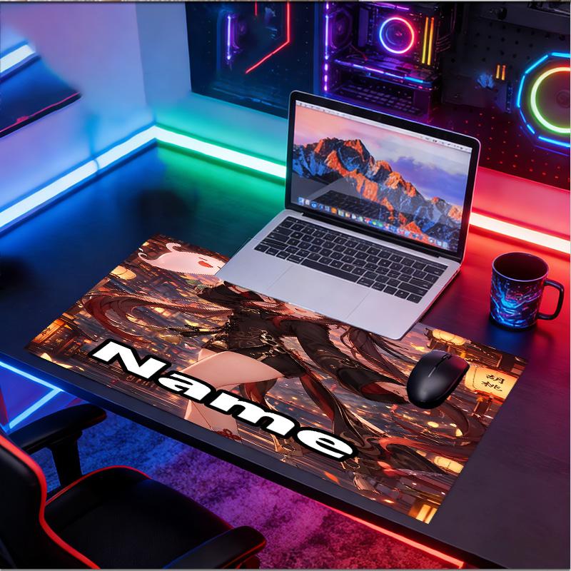 Custom Name Personalized Genshin Impact Pattern Mousepad, Laptop PC Desk Mat, Decorative Desk Mat for Home Keyboard Pad Gift