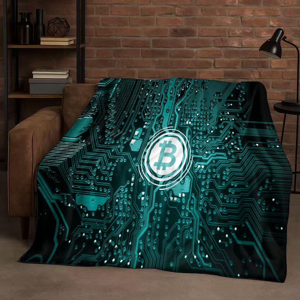 3D Богатая BTC Биткоин Печатная плата Искусство Мультяшное Фланелевое Одеяло, Ультра Мягкий Теплый Плюшевый Плед для Дома Спальни Кровати Дивана Покрытие Дети