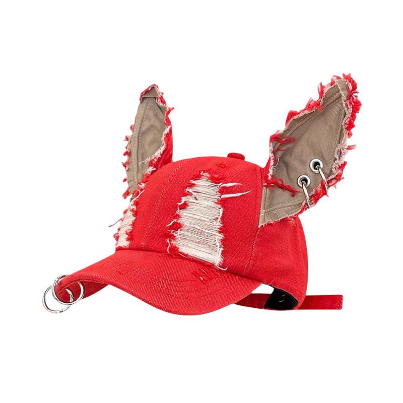 Cross-border Hot Sale Doberman Dog 3D Ears Hip-hop Style PVC Denim Baseball Cap Personalized Trendy Distressed 6-Panel Snapback