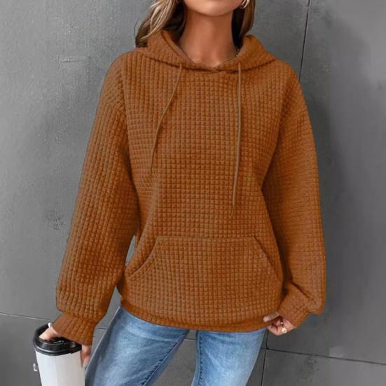 Женская толстовка с капюшоном на осень-зиму с толстой вафельной текстурой, с длинными рукавами и большим карманом