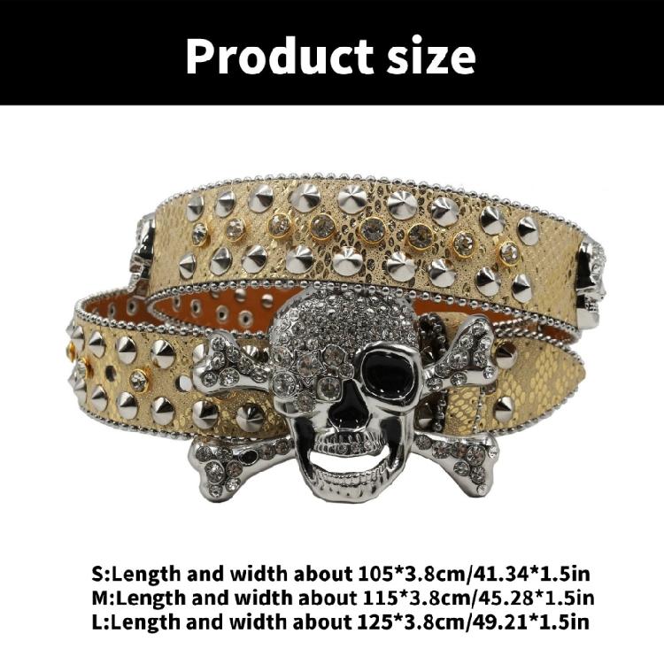 Popular Skull Buckle Belt for Adult Rhinestones Rivet Belt All Matching Blingbling Western Belt for Daily and Club