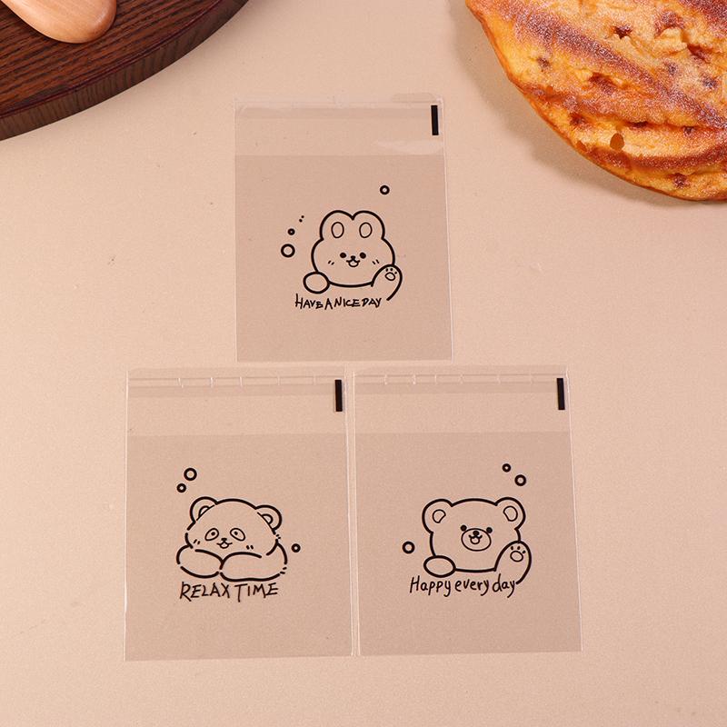 100 шт., симпатичный мультяшный медведь, прозрачная подарочная упаковка для хлеба, самозапечатывающийся пакет, благословение на каждый день, напечатанные квадратные пакеты из полипропилена