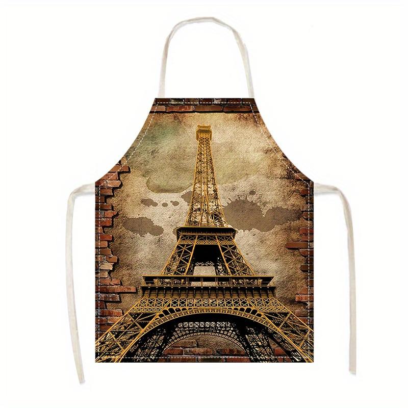 1 piece vintage iron tower print apron, household kitchen cooking/durable cleaning work apron party and holiday decorative apron