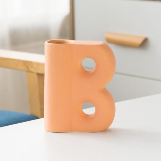 Ceramic Letter Vase Tabletop Ornamental Flower Holder Minimalist Style Solid Color Vase for Home Decor Living Room Dining Room